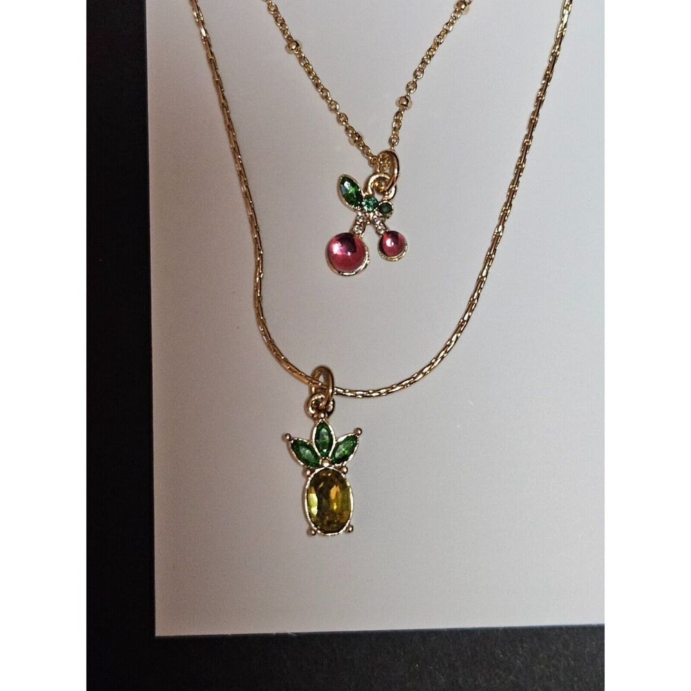 Betsey Johnson gold tone necklace set fruit pineapple cherry